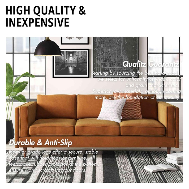 La Vane 6 inch Solid Wood Furniture Legs (15cm) - Walnut Finish Tapered Replacement Feet with 5/16 inch Thread & Mounting Plates - Set of 4 for Sofa, Couch, Cabinet, Ottoman - Image 4